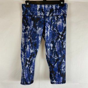 Alo Yoga Cropped Leggings Purple-Blue Black Print Slit Waist Pocket